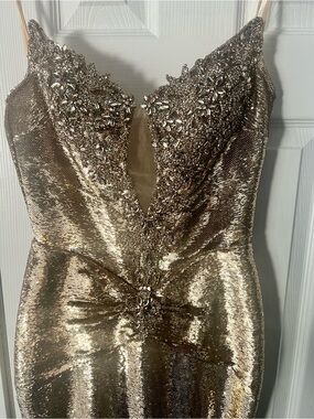 Strapless Gold Sequin Prom or Evening Gown